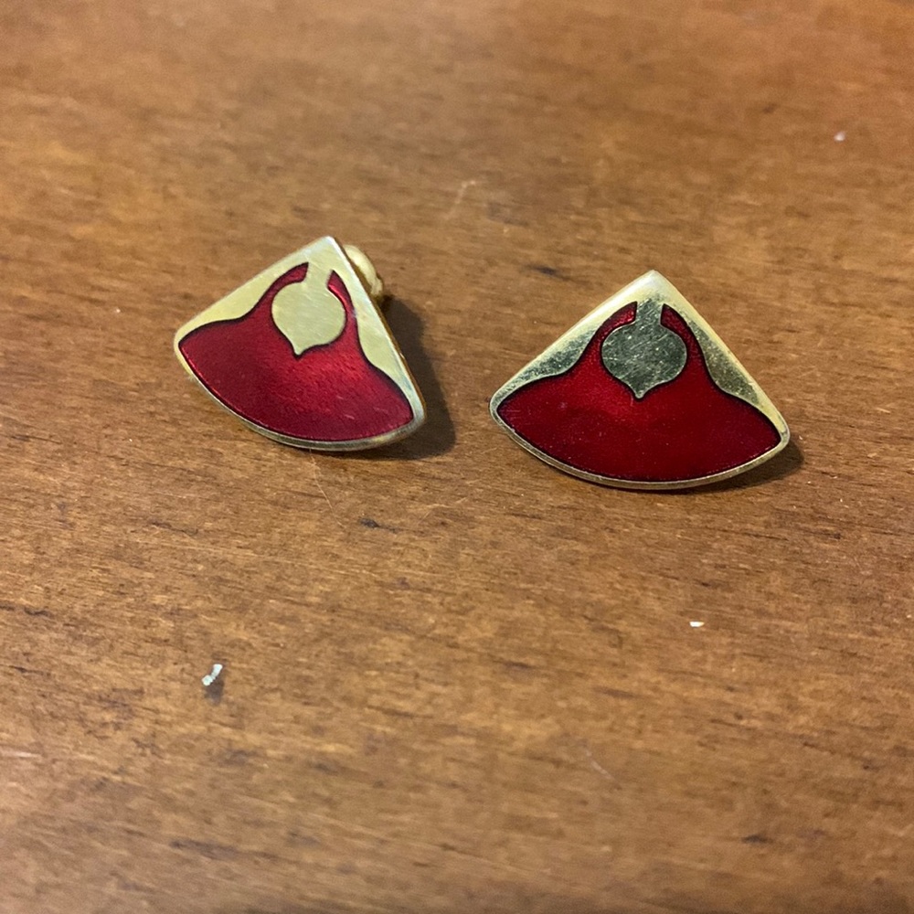 Vintage 1970’s Laurel Burch Earrings Gold Red